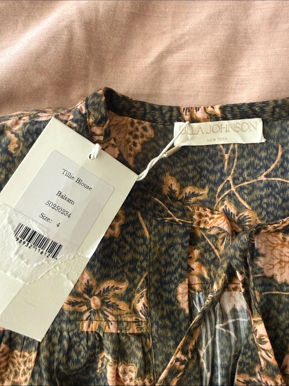 Ulla Johnson Tillie Blouse Balsam Green Floral Cotton Viscose Size 4 NEW Fall